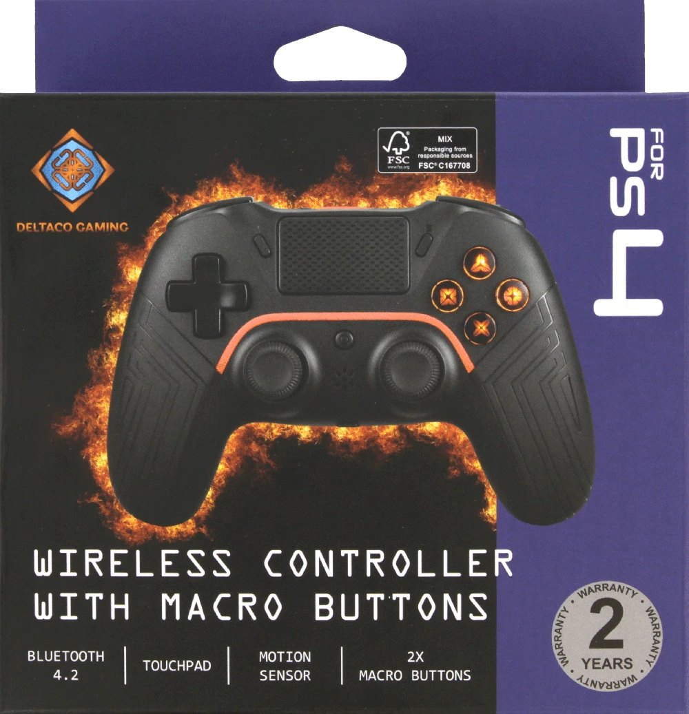 PS4/PC/Android/iOS valdiklis DELTACO GAMING Bluetooth, 2 programuojami makrokomandos mygtukai, juodas / GAM-139
