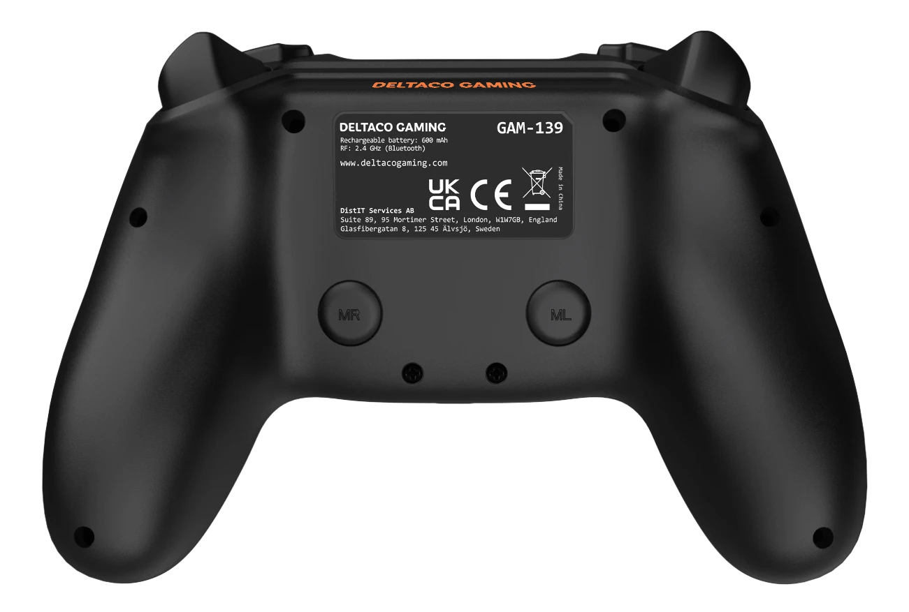 PS4/PC/Android/iOS valdiklis DELTACO GAMING Bluetooth, 2 programuojami makrokomandos mygtukai, juodas / GAM-139