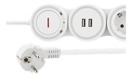 lankstus ilgiklis su 4 jungtimis, 1.4m, 16A 3500W, 2x USB-A DELTACO baltas / GT-290