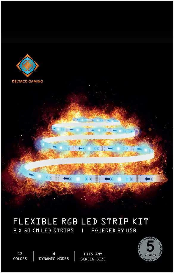 LED juosta DELTACO GAMING RGB, 2x50cm,12 skirtingų spalvų, nuotolinio valdymo pultas / GAM-114