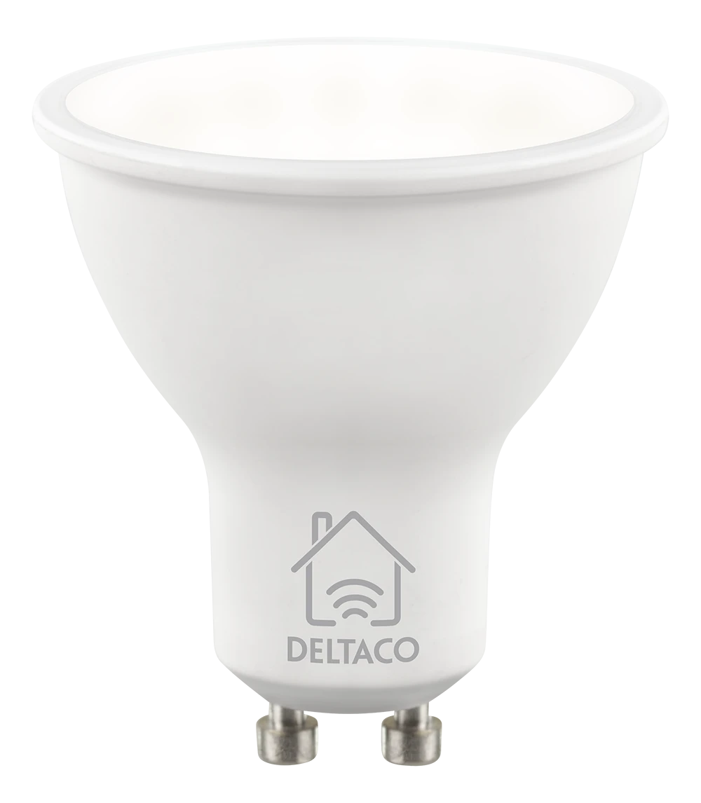 LED lempa DELTACO SMART HOME GU10, WiFI 2.4GHz, 5W, 470lm, 2700K-6500K, 220-240V, balta / SH-LGU10W