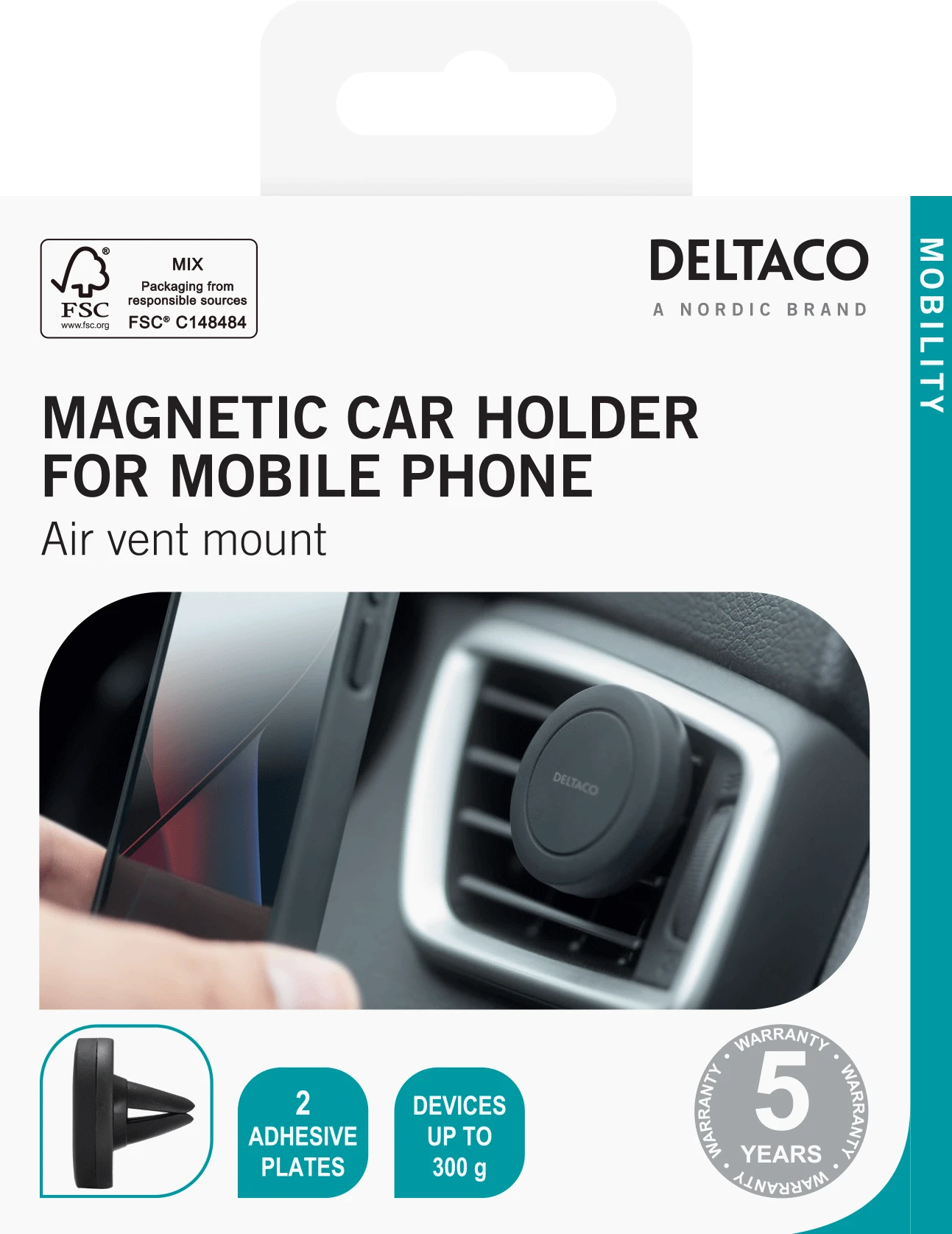 Magnetinis automobilinis laikiklis DELTACO oro grotelių laikiklis, mobiliajam telefonui, juodos spalvos / ARM-C101