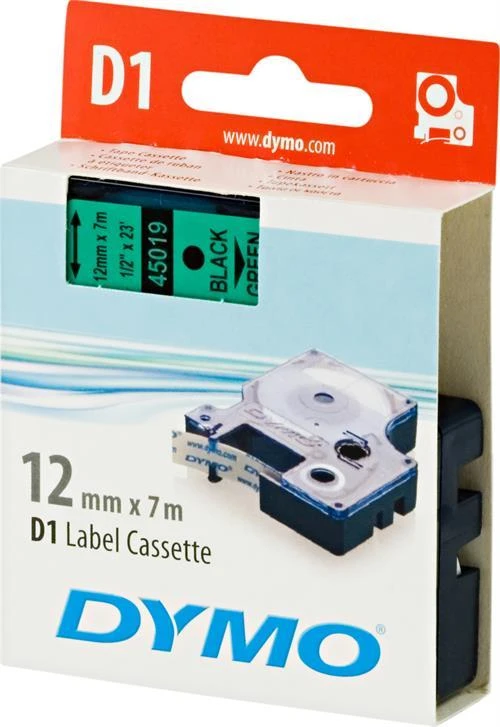 Juostelė DYMO D1 12mm x 7m, vinilinė, juoda ant žalio / S0720590 45019