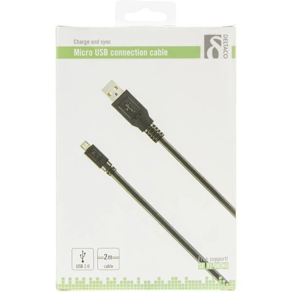 Mob. telefono kabelis DELTACO USB 2.0 "A-micro B", 2.0m, juodas / MICRO-103