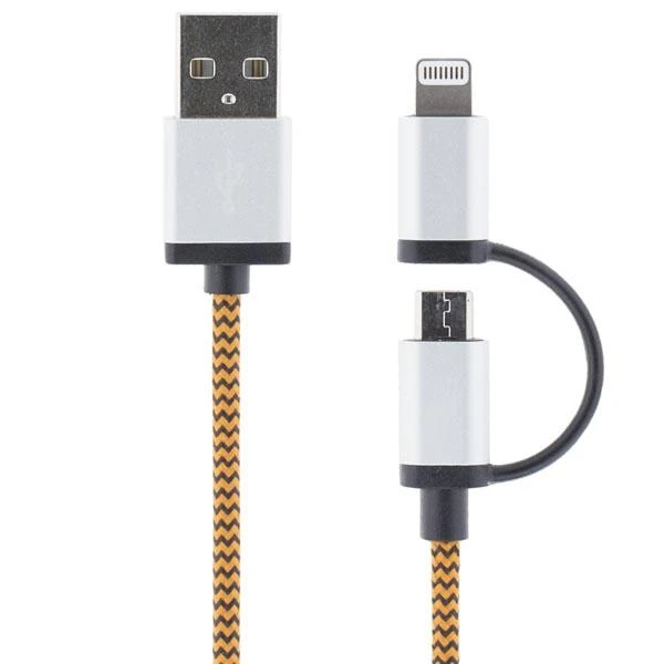 Deltaco Mob. telefono kabelis STREETZ USB-microUSB+Lightning, 1.0m, oranžinis / IPLH-241