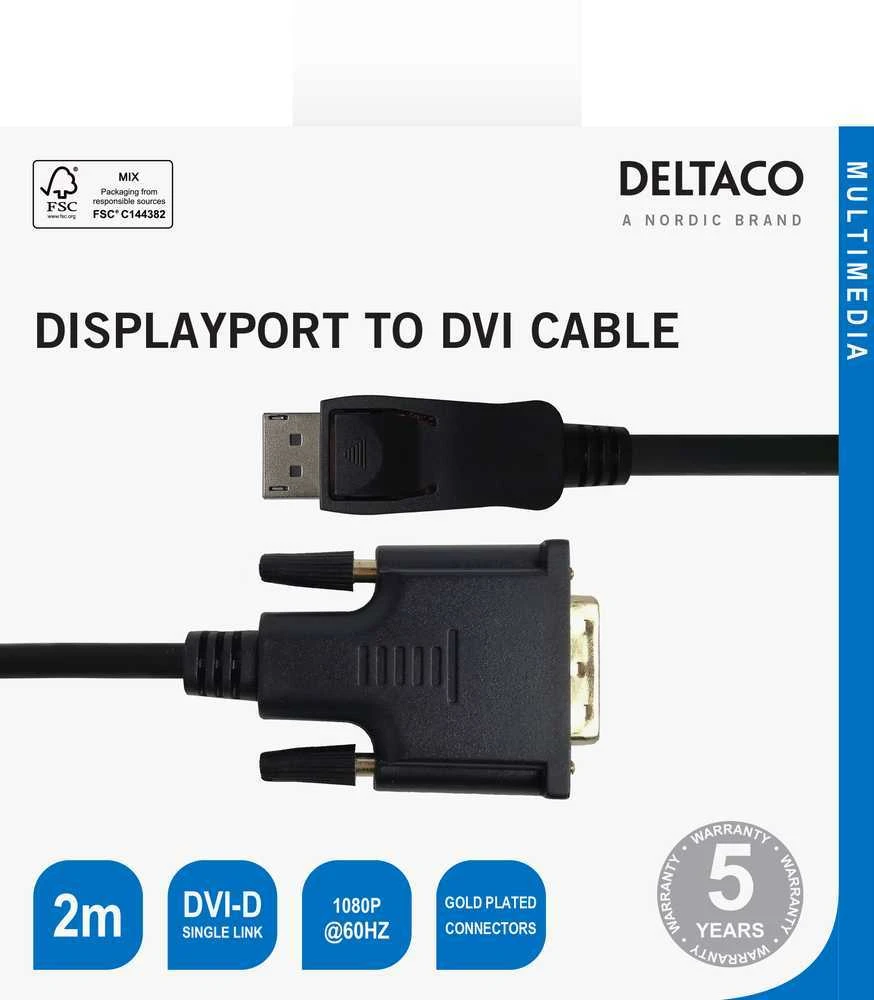 Deltaco DisplayPort į DVI-D kabelis, jungčių vaizdas