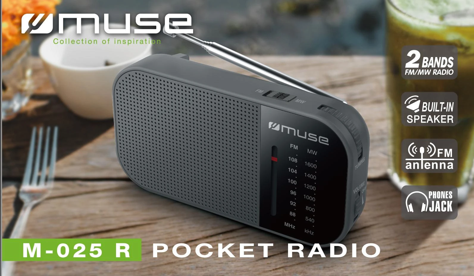 Muse | M-025 R | Portable radio | Juodas