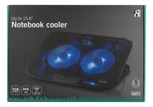 Nešiojamo kompiuterio aušintuvas DELTACO 15.6", 2x120mm, LED šviesos, juodas / LTC-100