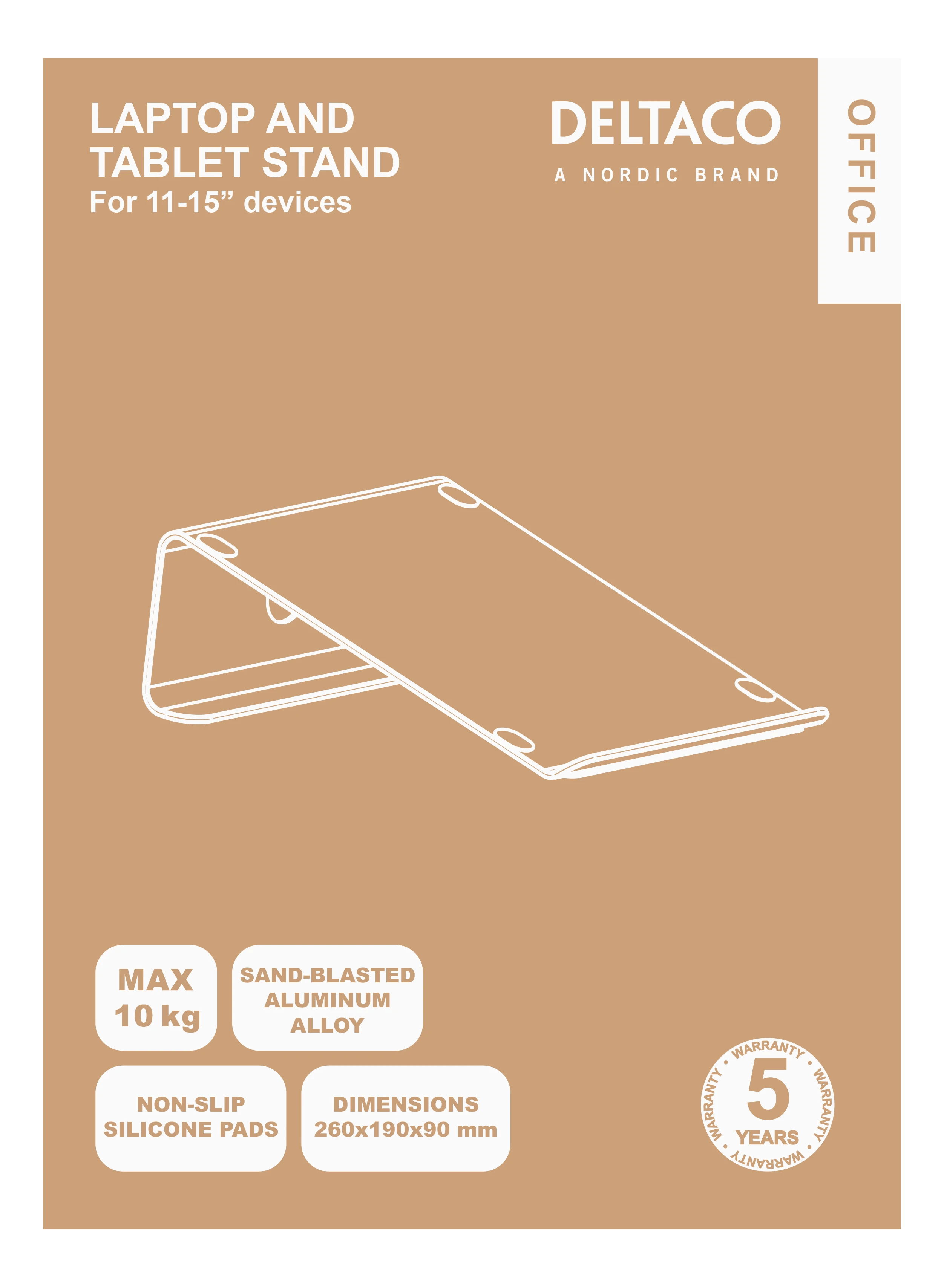 Nešiojamojo kompiuterio ir planšetės stovas DELTACO OFFICE aliuminis 11-15”, sidabrinis / ARM-0530