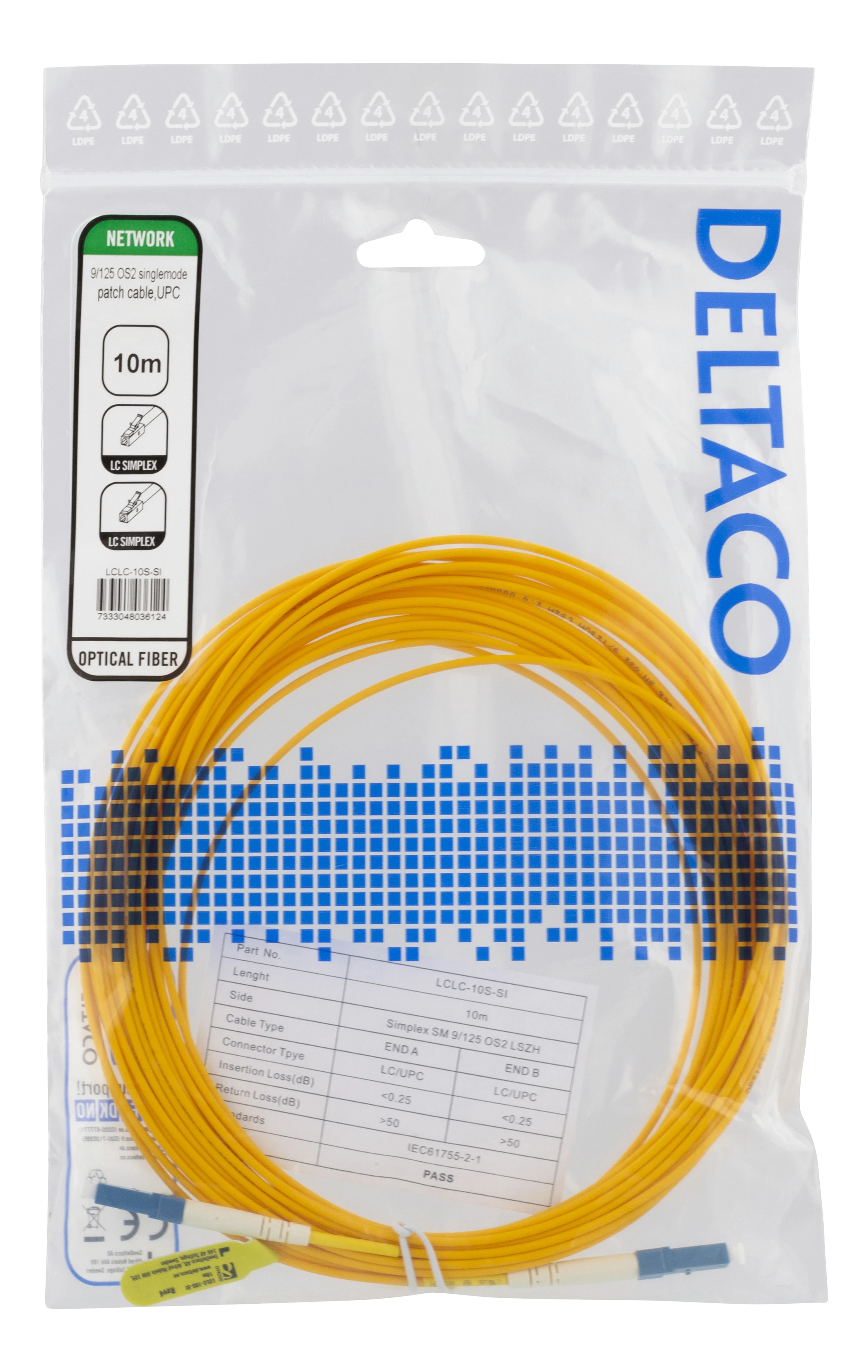 Optinis kabelis DELTACO OS2, LC - LC, simplex, singlemode, UPC, 9/125, 10m / LCLC-10S-SI
