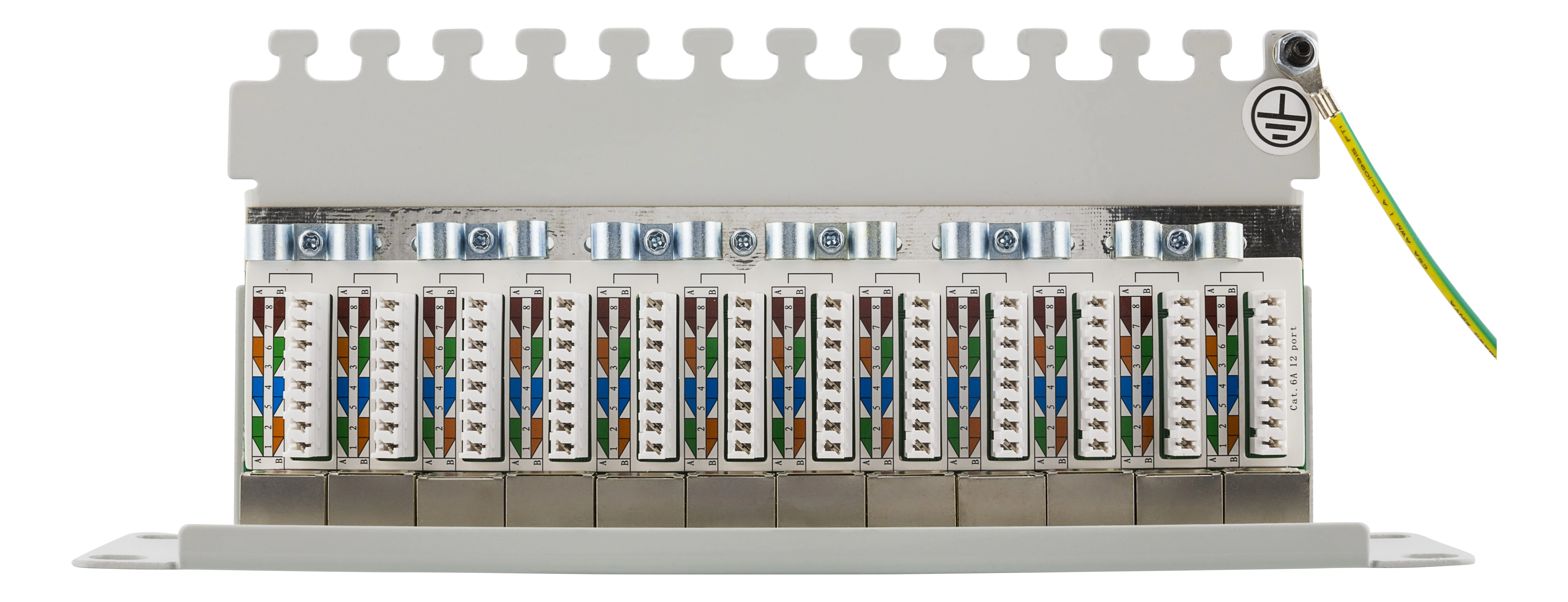 Panelė DELTACO 10", 12xRJ45, Cat6a, STP, 10Gbps, metalinė, pilka / 10-PATCH14