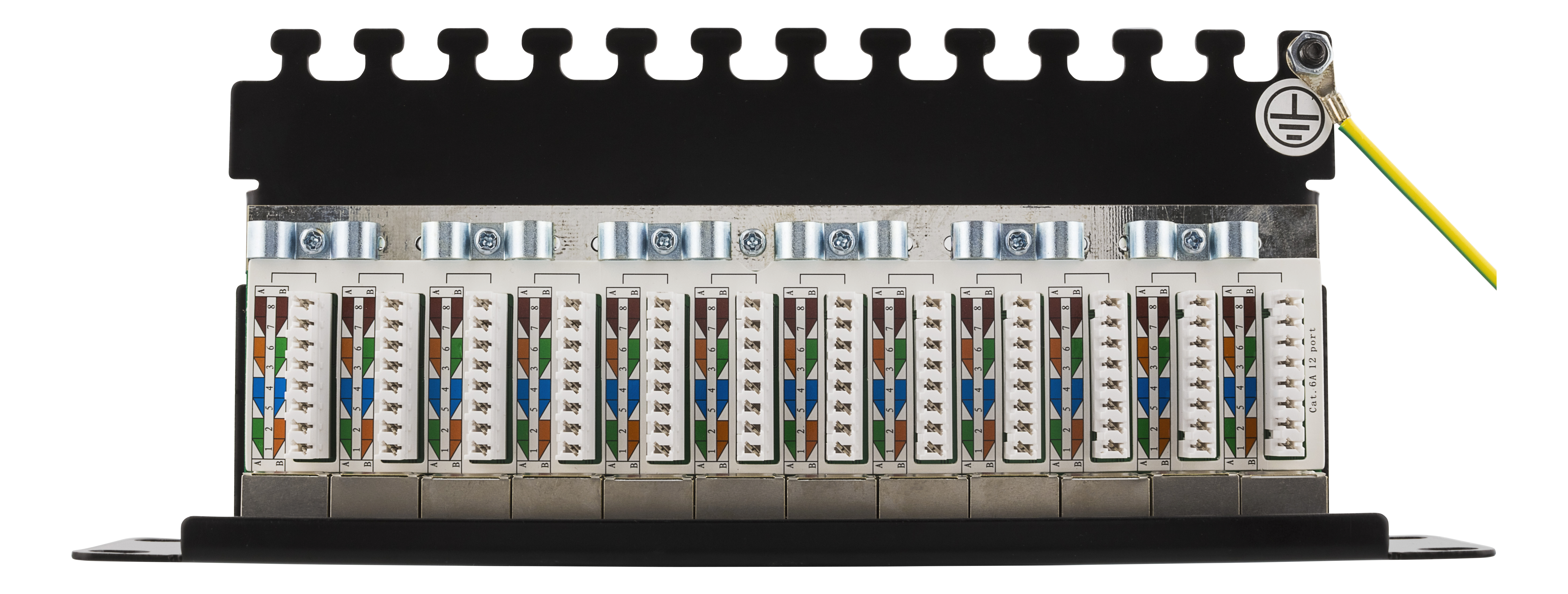 Panelė DELTACO 10", 12xRJ45, Cat6a, STP, 10Gbps, metalinė, juoda / 10-PATCH15