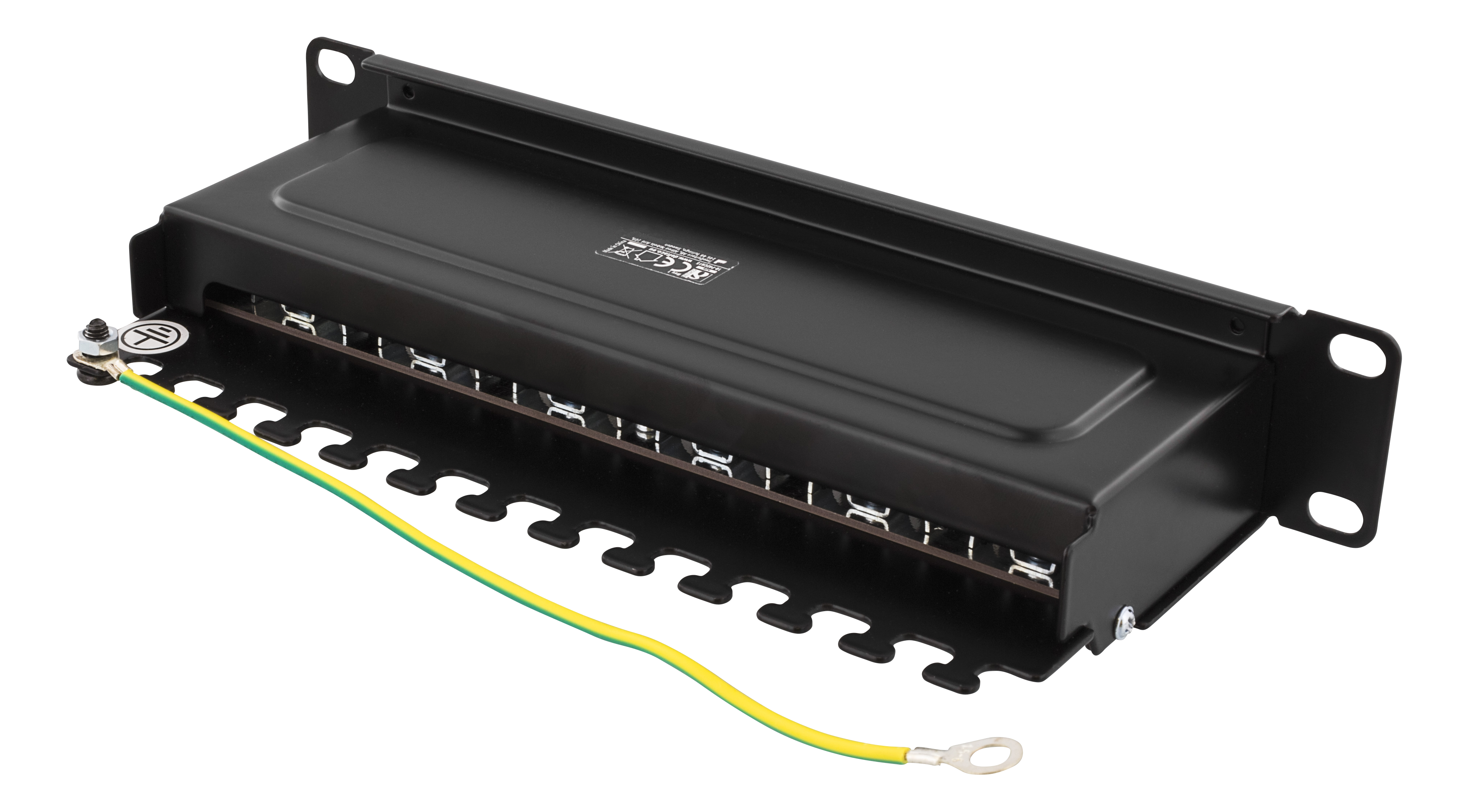 Panelė DELTACO 10", 12xRJ45, Cat6a, STP, 10Gbps, metalinė, juoda / 10-PATCH15