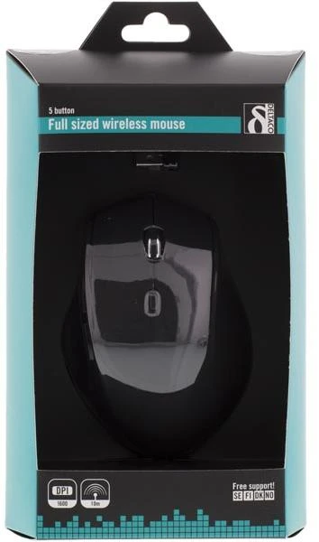 Bevielė optinė pelė DELTACO 1000-1600 DPI, 125 Hz, 6 mygtukai su slinkties mygtuku, 2.4GHz USB nano imtuvas, juoda / MS-805