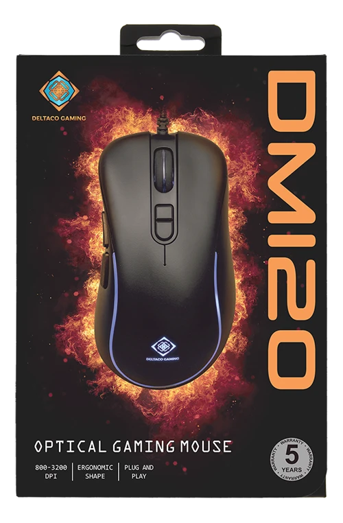 Pelė DELTACO GAMING su laidu, 800-2400 DPI, 125 Hz, RGB-LED, USB, juoda / GAM-104