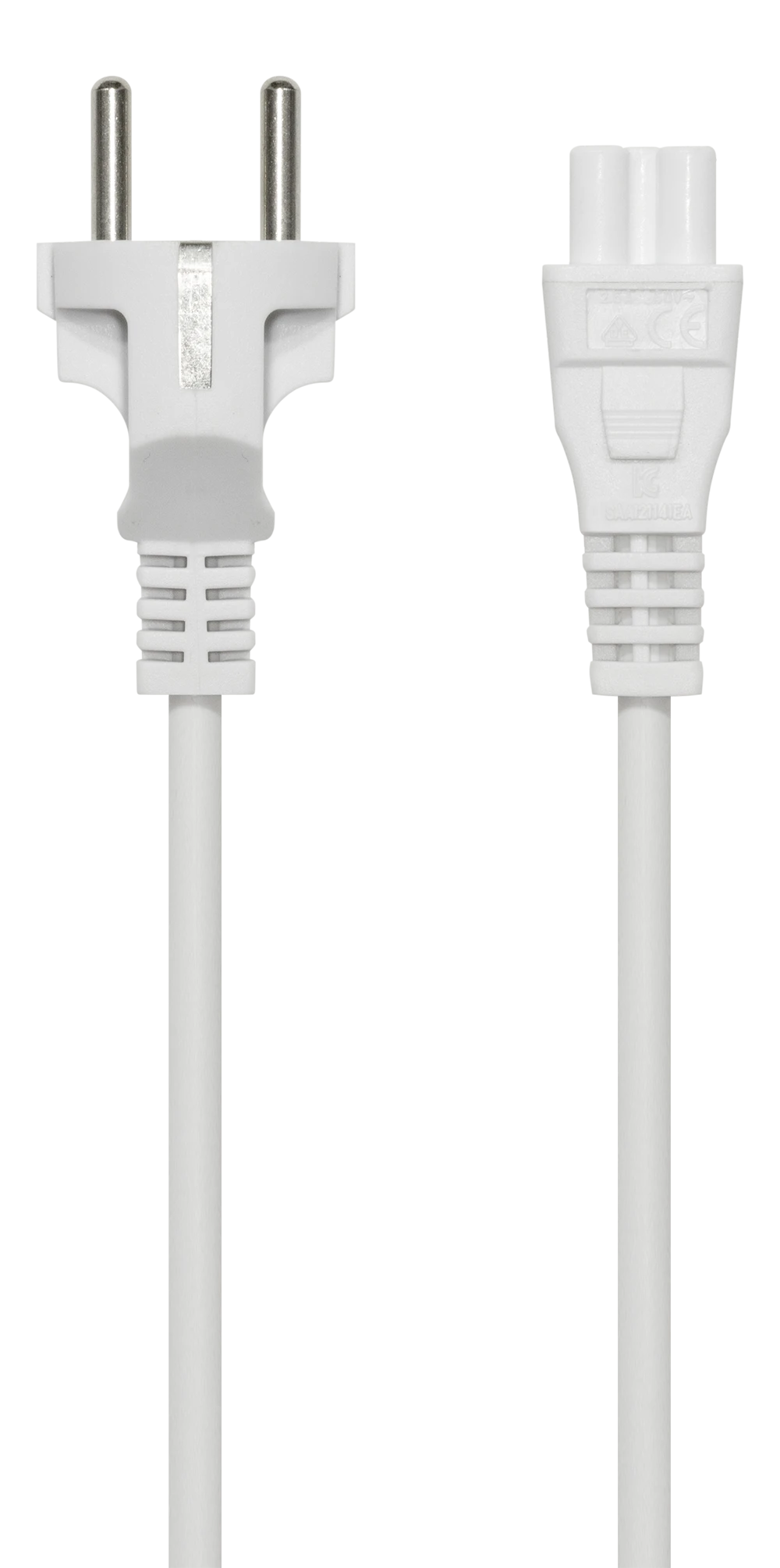 Prietaiso kabelis DELTACO įžemintas, tiesus CEE 7/7 į tiesų IEC 60320 C5, 0.5m, max 250V / 2.5A, 3X0.75mm2, baltas / DEL-109C-50V