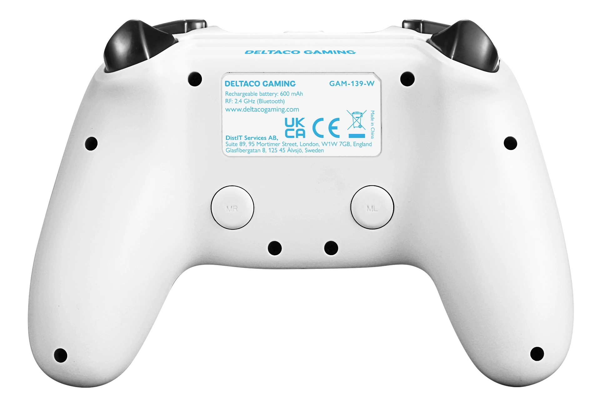 PS4/PC/Android/iOS valdiklis DELTACO GAMING Bluetooth, 2 programuojami makrokomandos mygtukai, baltas / GAM-139-W