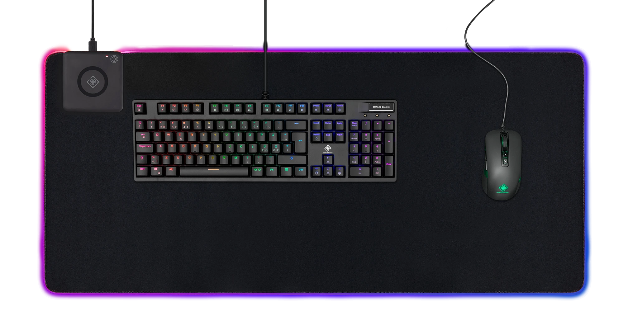 RGB pelės kilimėlis DELTACO GAMING su bevieliu greituoju krovimu, 10W, 900x400, juodas / GAM-092