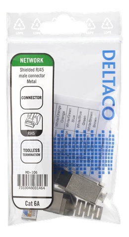 RJ45 kištukas Cat6A, ekranuotas, be įrankių, metalinis DELTACO / MD-106