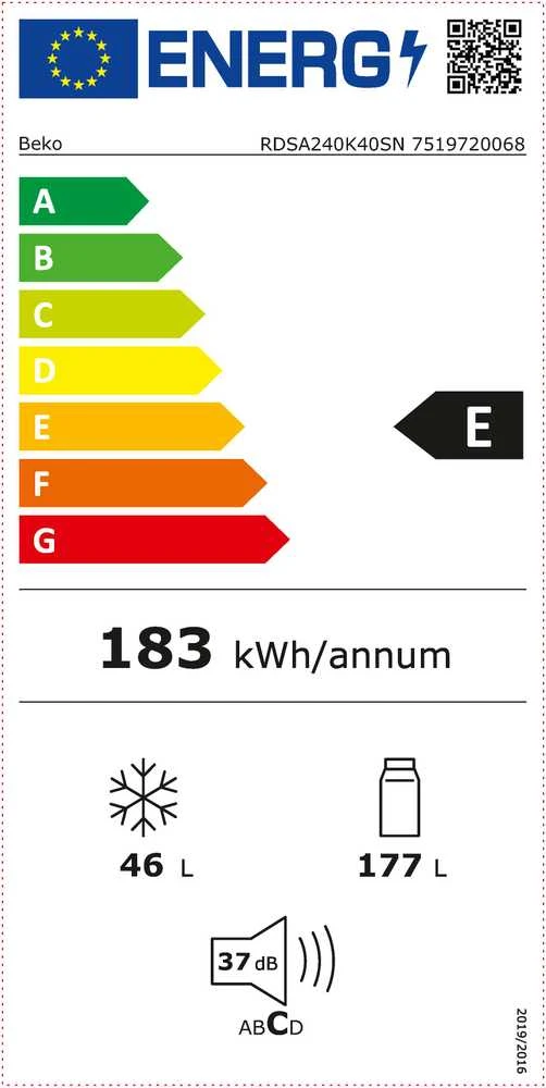 Šaldytuvas BEKO RDSA240K40SN (Nemokamas pristatymas)