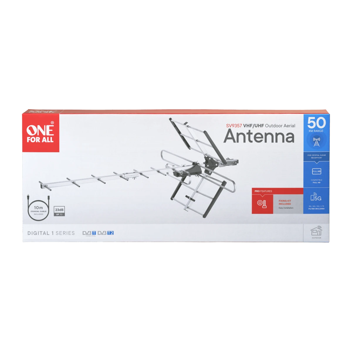 Skaitmeninė lauko antena ONE FOR ALL VHF/UHF 5G 10m / SV9357