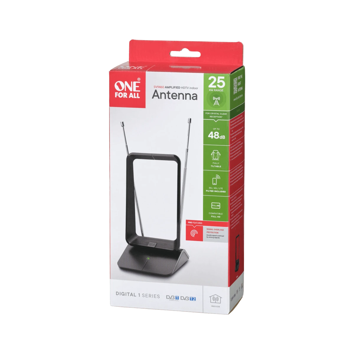Skaitmeninė vidaus antena ONE FOR ALL 100-240V ~ 50/60Hz 0.15A Maks.1.5m Full HD / SV9460