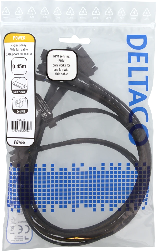 Skirstytuvas DELTACO skirtas PWM aušintuvams, 4-pin į 5x4-pin female, SATA / SSI-69