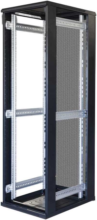 Spinta TOTEN System G, 19", 42U, 600x1000, perforuotos priekinės durys, perforuotos galinės durys, 800kg apkrova, juoda / 19-G6042PP