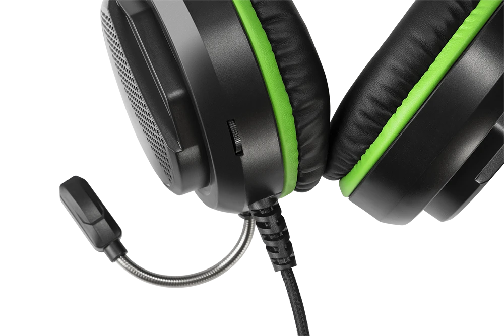 Stereo žaidimų ausinės DELTACO GAMING skirta XBOX Series X / S, 2m kabelis, 40mm, juodos/žalios spalvos / GAM-128