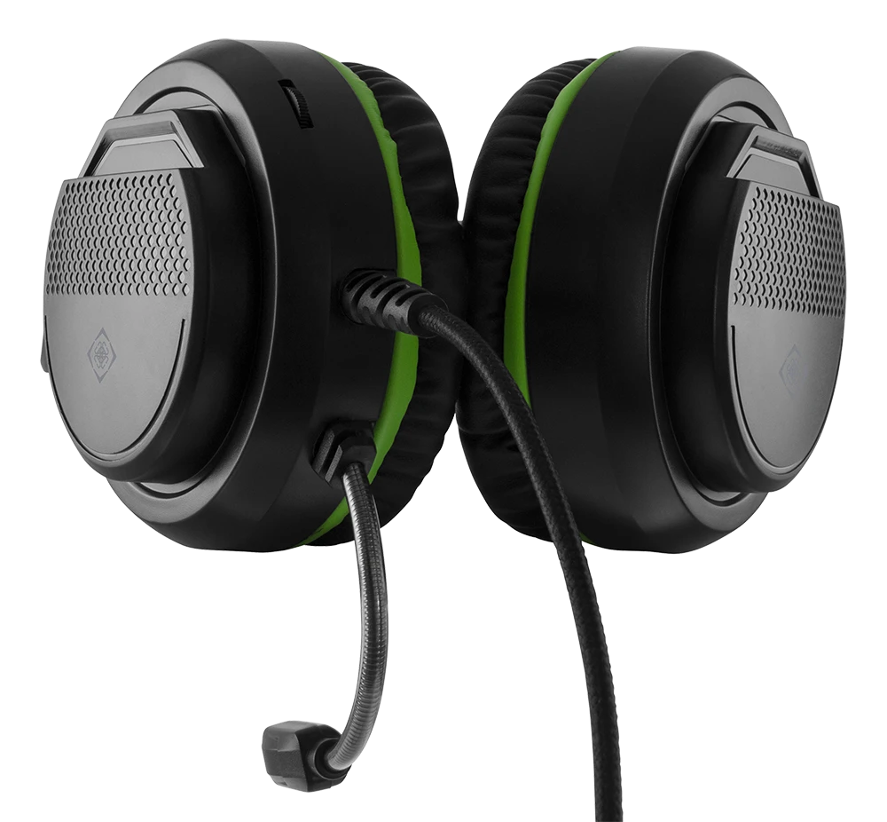 Stereo žaidimų ausinės DELTACO GAMING skirta XBOX Series X / S, 2m kabelis, 40mm, juodos/žalios spalvos / GAM-128