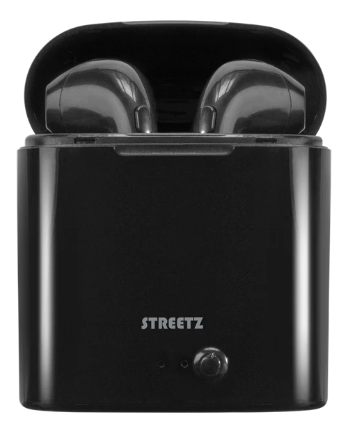 STREETZ True Belaidės ausinės, 350 mAh dėklas, Bluetooth 5, juodos / TWS-0007