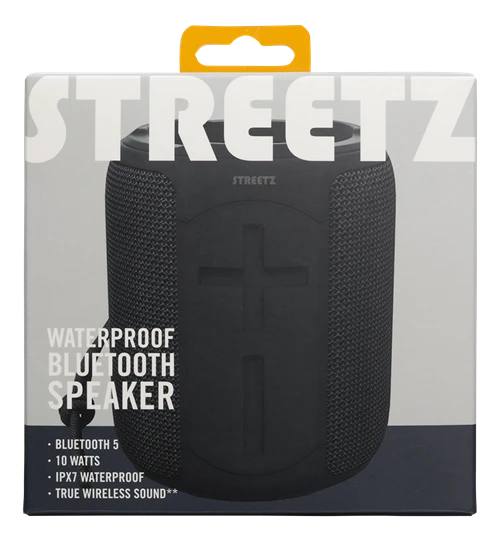 STREETZ vandeniui atspari „Bluetooth“ kolonėlė,TWS, 10 W, IPX7, 3,5 mm,, AUX, su mikrofonu, juoda CM765