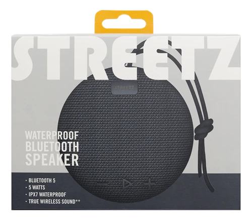 Pelė STREETZ vandeniui atsparus „Bluetooth“ garsiakalbis, 5 W, AUX, įmontuotas mikrofonas, juodas / CM763