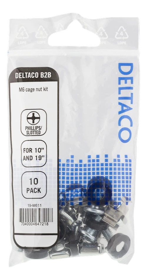 Toten DELTACO, M6 varžtų rinkinys, žvaigždė ir griovelis (poveržlės + varžtai + veržlės) 10-pack / 19-M611