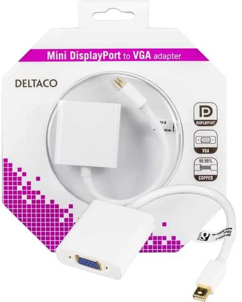 Adapteris DELTACO mini DisplayPort - VGA, baltas / DP-VGA4-K