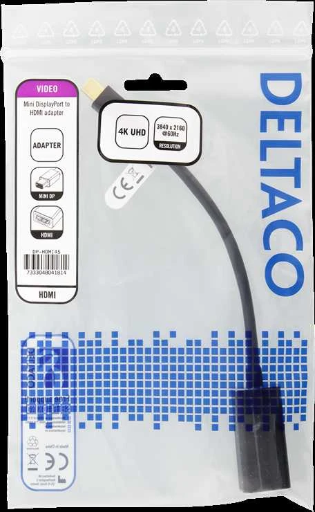 Adapteriai DELTACO DP prie HDMI, 3840x2160 prie 60Hz, 0,2m, juodas / DP-HDMI45