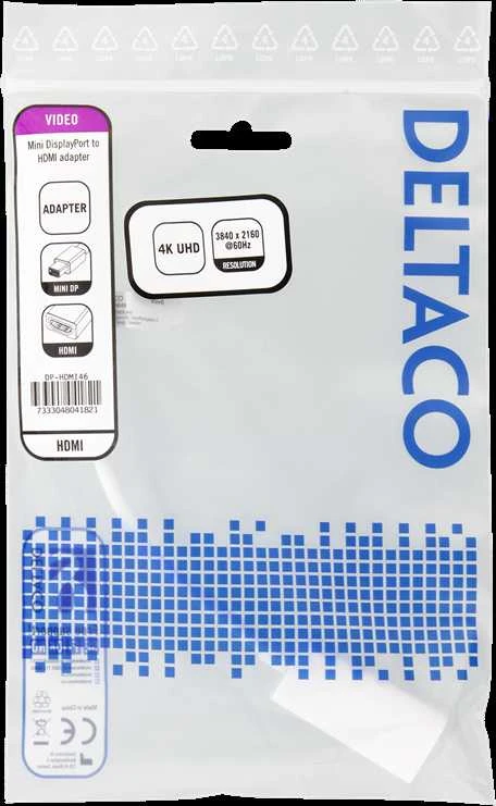 Adapteriai DELTACO Mini DP prie HDMI, 4K 60Hz, 0.2m, baltas / DP-HDMI46