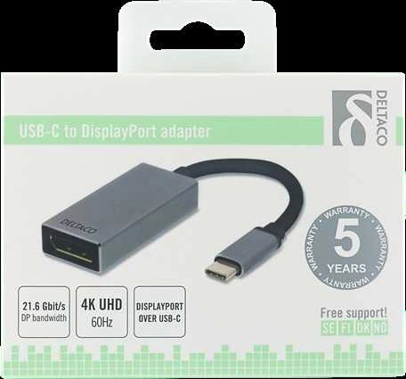 Adapteris DELTACO USB-C-DisplayPort, 3840x2160, 60Hz / USBC-DP2