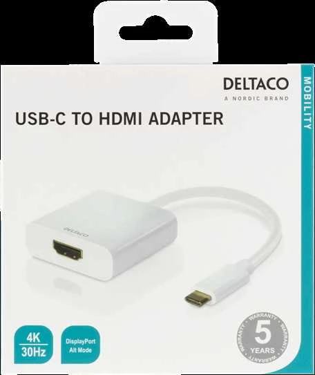 Adapteriai DELTACO USB-C į HDMI, 4096x2160 30Hz, baltas / USBC-HDMI7