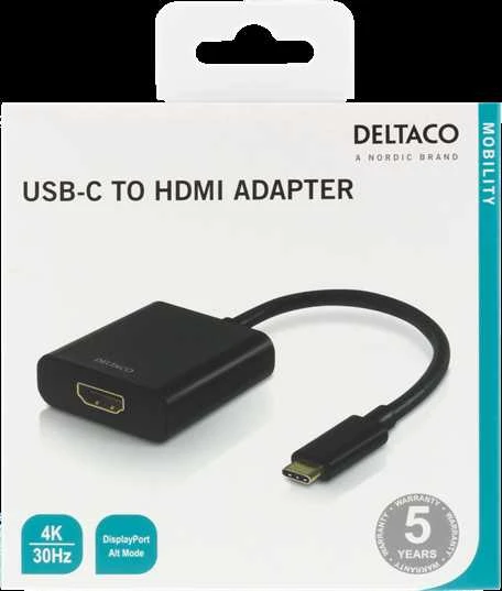 Adapteris DELTACO USB-C į HDMI, 4096x2160 30Hz, juodas / USBC-HDMI8