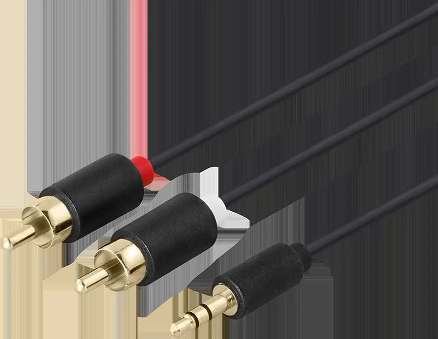 Audio kabelis DELTACO 3.5mm male - 2xRCA male 3m, juodas / MM-141-K / R00180005