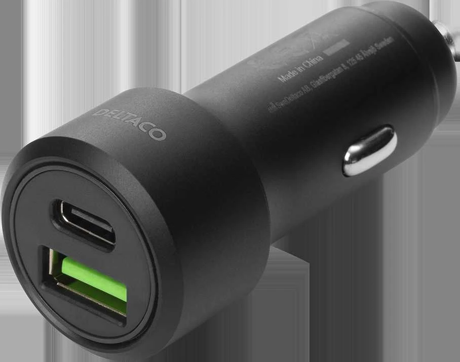 Automobilinis USB kroviklis DELTACO 1x USB-C, PD 18 W, 1x USB-A, 18 W, 36W, metalinis / USBC-CAR122