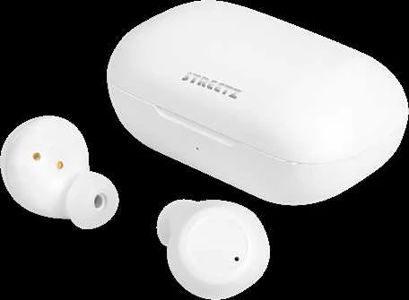 Ausinės STREETZ True Belaidės, Bluetooth 5, įkrovimo dėklas 500 mAh, baltos / TWS-111