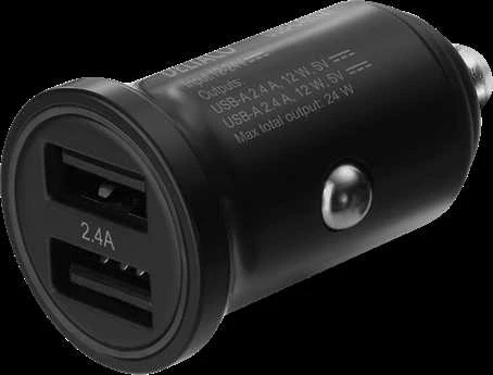 Automobilinis įkroviklis DELTACO 12/24 V USB su dviem USB-A jungtimis, 24 W, juodas USB-CAR127