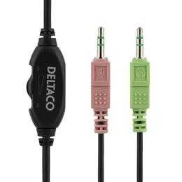 Ausinės DELTACO, ant ausų, su mikrofonu, juodos, 2x3.5mm / HL-9