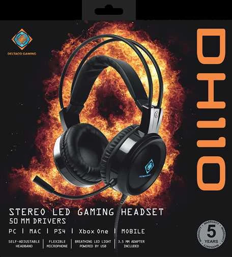 Ausinės DELTACO GAMING LED, veikia su XBOX ir Playstation, juodos / GAM-105