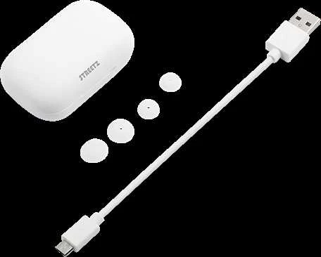 Ausinės STREETZ True Belaidės, Bluetooth 5, įkrovimo dėklas 500 mAh, baltos / TWS-111