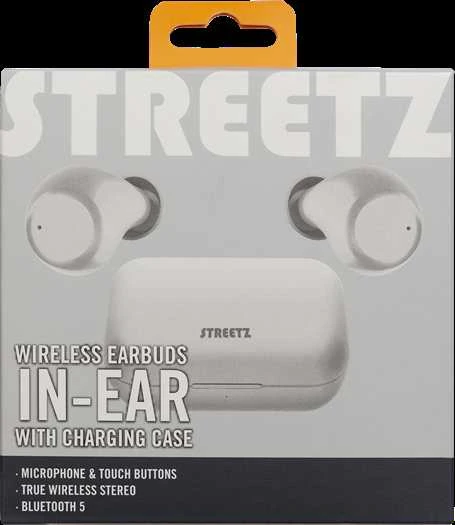 Ausinės STREETZ True Belaidės, Bluetooth 5, įkrovimo dėklas 500 mAh, baltos / TWS-111