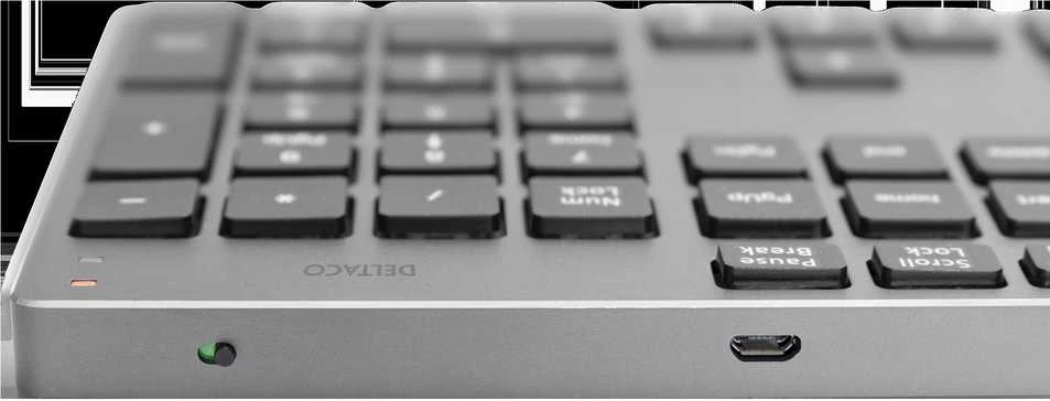 Klaviatūra Deltaco Bevielė plona ofiso kaviatūra DELTCO 2.4 GHz, USB, aliuminė, Nordic išdėstymas, tamsiai pilka / TB-802