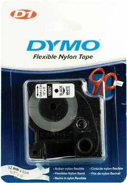 D1 ženklinimo juosta „flex nylon“ 19mm, juoda, balta, juodas tekstas ant baltos juostos, 3,5 m DYMO / 16958